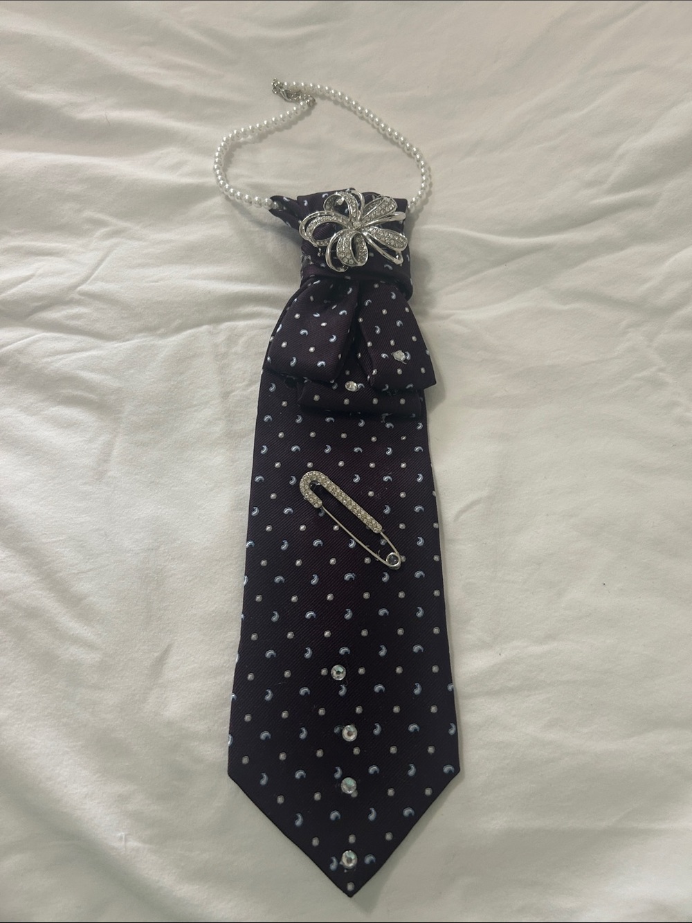 Men's Black Polka Dot Necktie with Silver Accent